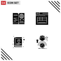 Stock Vector Icon Pack of 4 Line Signs and Symbols for passport book travel secure repair Editable Vector Design Elements