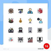 Pack of 16 creative Flat Color Filled Lines of flask fast delete food footwear Editable Creative Vector Design Elements