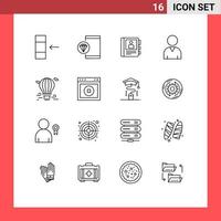 Group of 16 Modern Outlines Set for airballoon air phone balloon human Editable Vector Design Elements