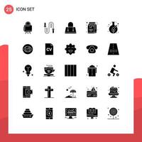 Editable Vector Line Pack of 25 Simple Solid Glyphs of growth coffee skipping box purse Editable Vector Design Elements