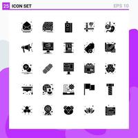 Group of 25 Modern Solid Glyphs Set for cancer design vehicle creative fruit Editable Vector Design Elements