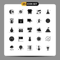 Set of 25 Commercial Solid Glyphs pack for school note car music birthday Editable Vector Design Elements