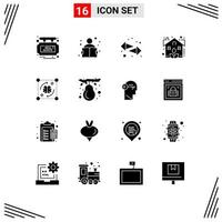 Set of 16 Vector Solid Glyphs on Grid for process real arrows plant estate Editable Vector Design Elements