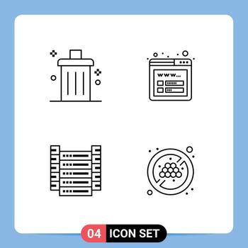 Group of 4 Filledline Flat Colors Signs and Symbols for bin data garbage seo servers Editable Vector Design Elements