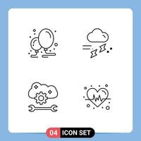 Editable Vector Line Pack of 4 Simple Filledline Flat Colors of balloon cloud application service party rainfall cloud service configure Editable Vector Design Elements