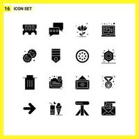 Pictogram Set of 16 Simple Solid Glyphs of cookie baking flower message computer Editable Vector Design Elements