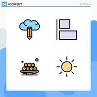 Pictogram Set of 4 Simple Filledline Flat Colors of cloud meal align food brightness Editable Vector Design Elements