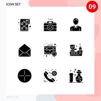 Set of 9 Commercial Solid Glyphs pack for briefcase message account mail sms Editable Vector Design Elements