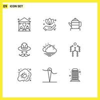 User Interface Pack of 9 Basic Outlines of bones weather china warm canada Editable Vector Design Elements