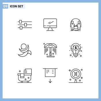 Outline Pack of 9 Universal Symbols of shower crypto man coin duplicate Editable Vector Design Elements