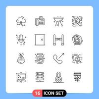 Set of 16 Modern UI Icons Symbols Signs for microphone audio barbecue finance analysis grill Editable Vector Design Elements