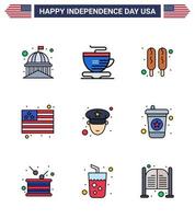 conjunto de 9 iconos del día de los ee.uu. símbolos americanos signos del día de la independencia para oficial de bebidas perro de maíz hombre bandera elementos de diseño vectorial editables del día de los ee.uu. vector