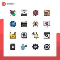 conjunto de pictogramas de 16 líneas llenas de colores planos simples de almacenamiento en Internet servicios de envío datos del servidor elementos de diseño de vectores creativos editables