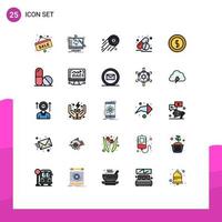 Set of 25 Vector Filled line Flat Colors on Grid for coin pills processing medicine investment Editable Vector Design Elements
