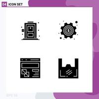 4 User Interface Solid Glyph Pack of modern Signs and Symbols of home development gear settings webpage Editable Vector Design Elements