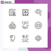 User Interface Pack of 9 Basic Outlines of bell time video man sad Editable Vector Design Elements