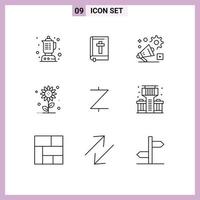 Pack of 9 Modern Outlines Signs and Symbols for Web Print Media such as coin spring setting nature sub flower Editable Vector Design Elements