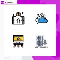 4 User Interface Filledline Flat Color Pack of modern Signs and Symbols of box atom online cloudy science Editable Vector Design Elements