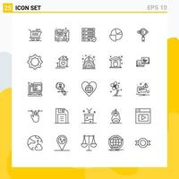 Group of 25 Modern Lines Set for zoom glass security search pie Editable Vector Design Elements