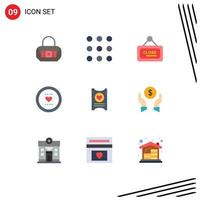 9 Creative Icons Modern Signs and Symbols of heart ticket sign romance like Editable Vector Design Elements