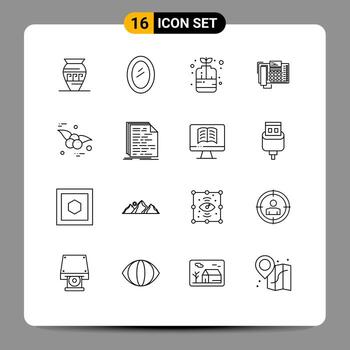 User Interface Pack of 16 Basic Outlines of call business household phone plant Editable Vector Design Elements