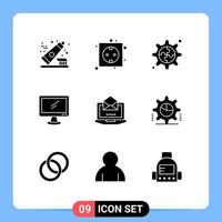 Editable Vector Line Pack of 9 Simple Solid Glyphs of server imac power device computer Editable Vector Design Elements