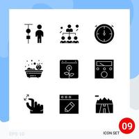 Pictogram Set of 9 Simple Solid Glyphs of business banking share shower bath Editable Vector Design Elements