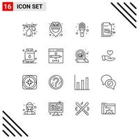 Mobile Interface Outline Set of 16 Pictograms of energy pen mic painting creative Editable Vector Design Elements