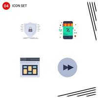 Group of 4 Modern Flat Icons Set for defence browser safety black friday internet Editable Vector Design Elements