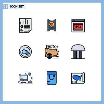 9 colores planos universales de línea de llenado establecidos para aplicaciones web y móviles que aprenden elementos de diseño vectorial editables del servidor de caída de bodas de sangre vector