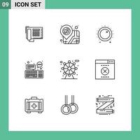 Group of 9 Outlines Signs and Symbols for communication device audio computer sound Editable Vector Design Elements