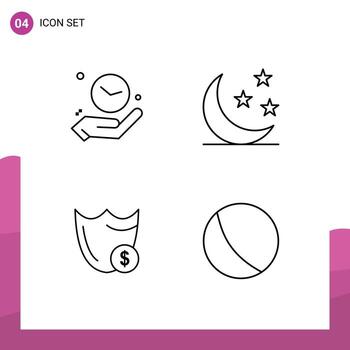 Pack of 4 creative Filledline Flat Colors of clock guard time moon secure Editable Vector Design Elements