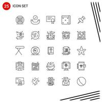 25 Universal Lines Set for Web and Mobile Applications environment mark diploma pin gambling Editable Vector Design Elements