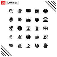 Set of 25 Vector Solid Glyphs on Grid for basic devices mail computers add Editable Vector Design Elements