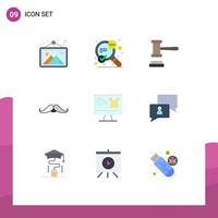 Universal Icon Symbols Group of 9 Modern Flat Colors of computer male auction movember moustache Editable Vector Design Elements