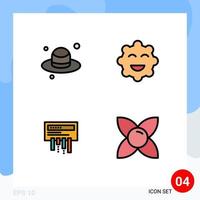 Universal Icon Symbols Group of 4 Modern Filledline Flat Colors of brim radio cookie receiver flower Editable Vector Design Elements