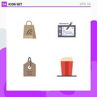 4 User Interface Flat Icon Pack of modern Signs and Symbols of bag product shopping presentation pop Editable Vector Design Elements