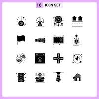 User Interface Pack of 16 Basic Solid Glyphs of flag residences time real houses Editable Vector Design Elements