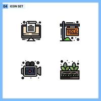 Set of 4 Modern UI Icons Symbols Signs for computer video house income grower Editable Vector Design Elements