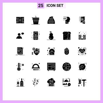 conjunto moderno de 25 glifos y símbolos sólidos, como elementos de diseño vectorial editables de datos de bandeja de entrada de cocina de almacenamiento de notas vector