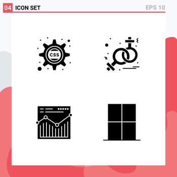 símbolos de iconos universales grupo de 4 glifos sólidos modernos del sitio web en cascada css gear venus muebles elementos de diseño vectorial editables vector