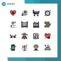 Set of 16 Modern UI Icons Symbols Signs for gear hand hospital solution time Editable Creative Vector Design Elements