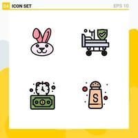 User Interface Pack of 4 Basic Filledline Flat Colors of bynny fast bed insurance serve Editable Vector Design Elements
