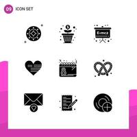 User Interface Pack of 9 Basic Solid Glyphs of flag love money heart physics Editable Vector Design Elements