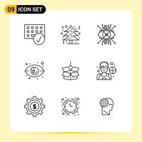 9 Universal Outline Signs Symbols of market watch eye tree chart eye Editable Vector Design Elements