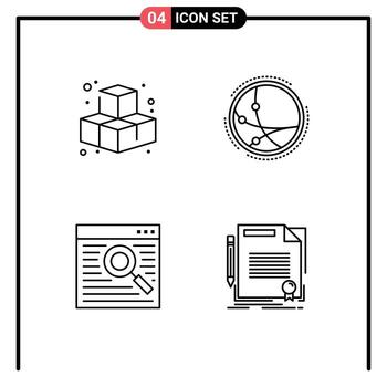 Set of 4 Modern UI Icons Symbols Signs for cubes online worldwide internet window Editable Vector Design Elements