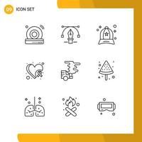 Universal Icon Symbols Group of 9 Modern Outlines of car heart awareness accessories heart breast Editable Vector Design Elements