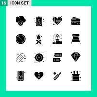 16 User Interface Solid Glyph Pack of modern Signs and Symbols of prohibited interface gift pay credit Editable Vector Design Elements