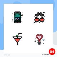 conjunto de 4 iconos de interfaz de usuario modernos símbolos signos para aplicación bebida móvil corbata restaurante elementos de diseño vectorial editables vector