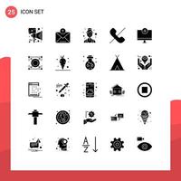 Pack of 25 creative Solid Glyphs of computers phone assistant mobile call Editable Vector Design Elements